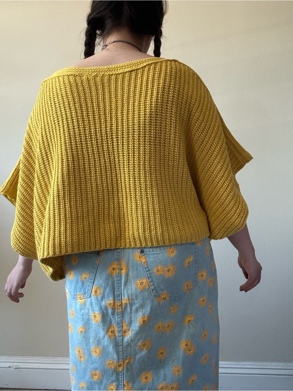 Anthropologie Moth Bright Mustard Knit Poncho Sweater Top - Picture 5 of 10